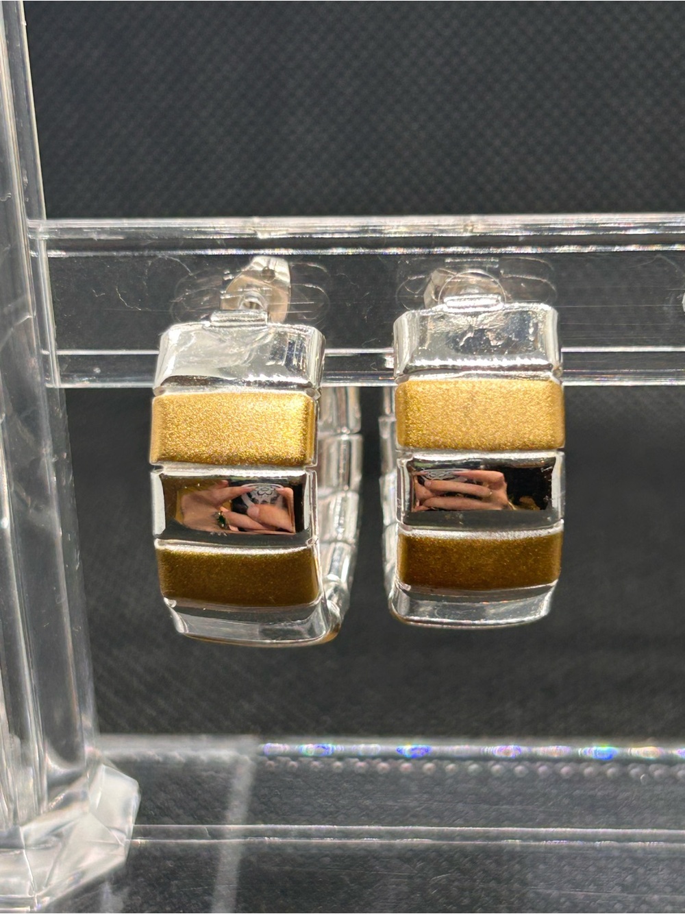 Silver/Gold-Tone Block Hoop Earrings, Fashion Jewelry